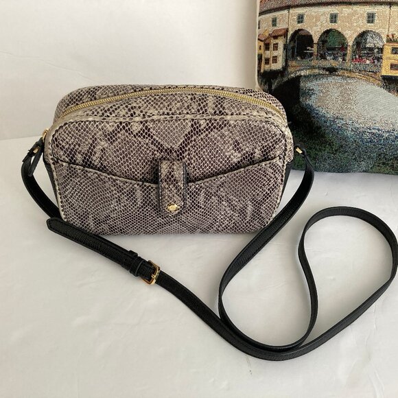 G.I.L.I Black Gray Snakeskin Leather Crossbody/Shoulder Handbag - Picture 1 of 9
